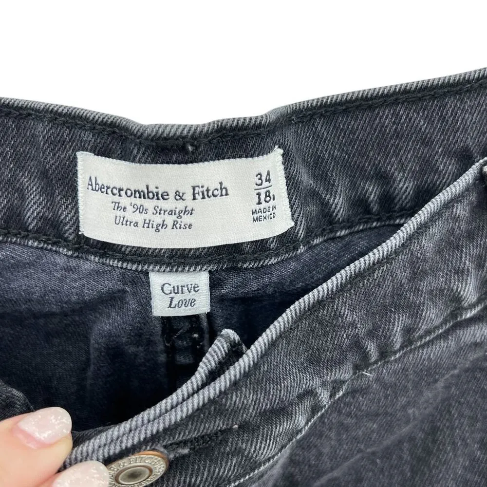 Abercrombie Curve Love Jeans‎ Ultra High Rise 90s Straight Black Size 34 18R - Image 11
