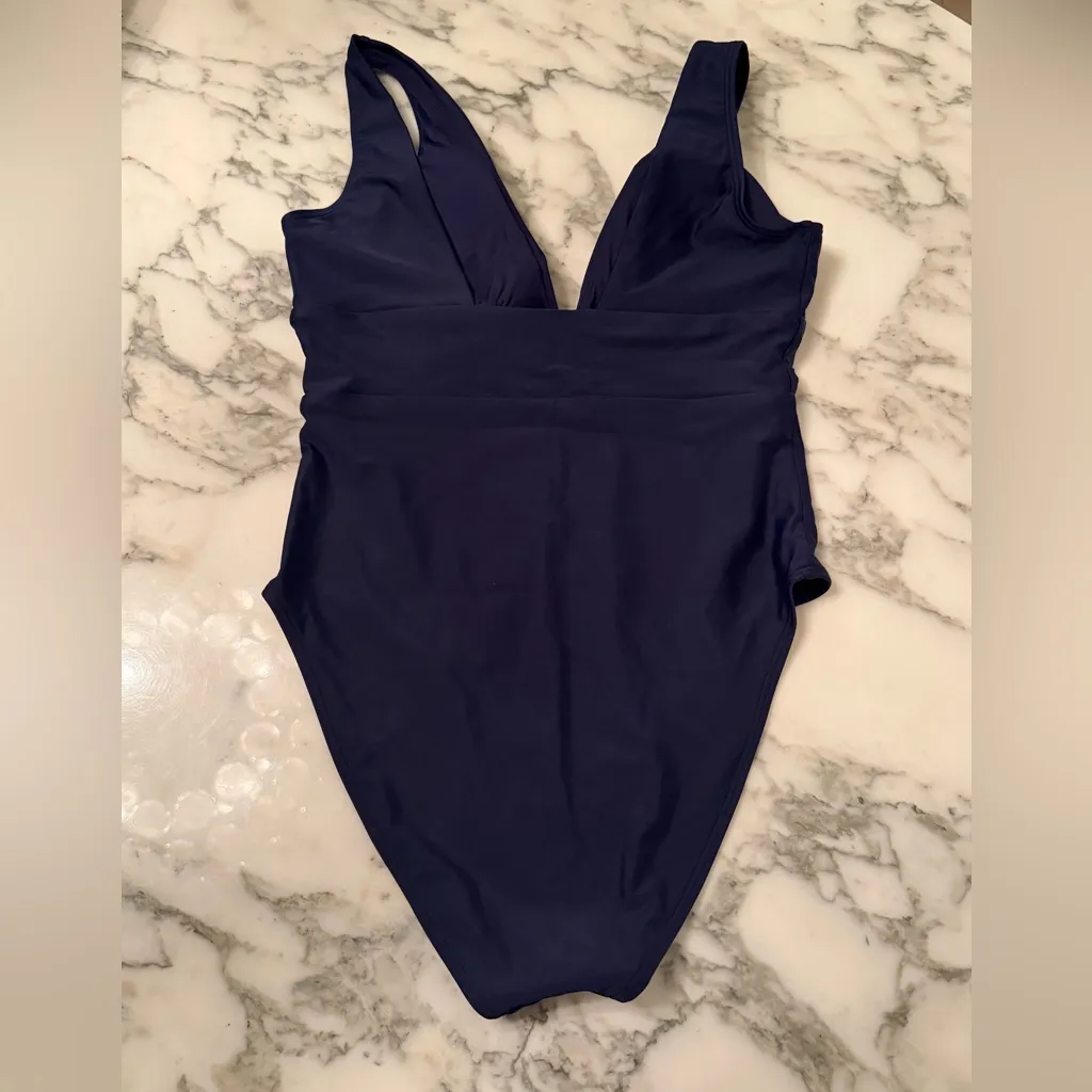 NWT Quince Deep Blue Women’s Italian Plunge One-Piece Swimsuit Sz S - Image 6