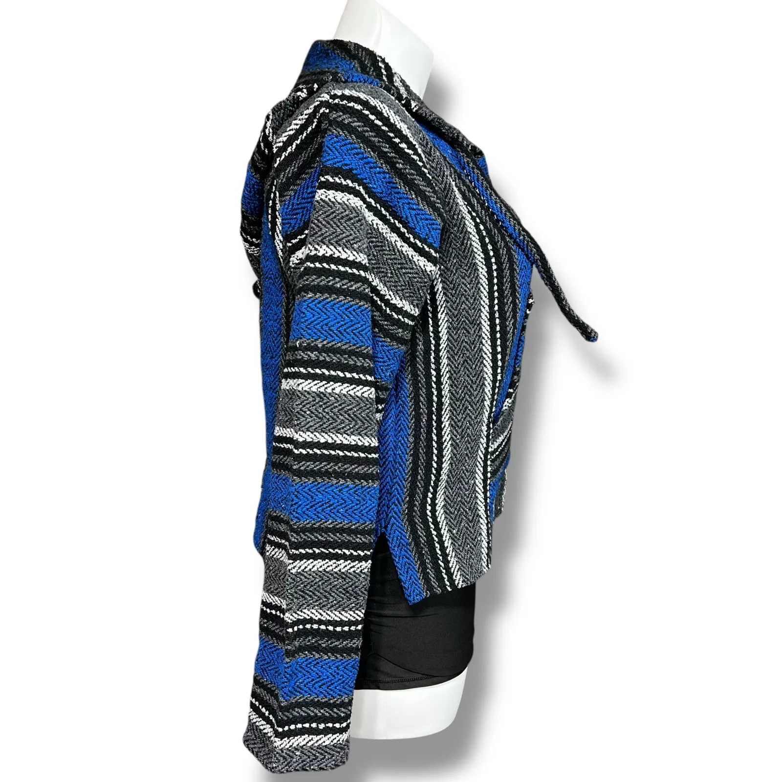 Vintage Artisanias Mickey Unisex Baja Hoodie Hooded Sweatshirt Woven Blue Black Size L - Image 2