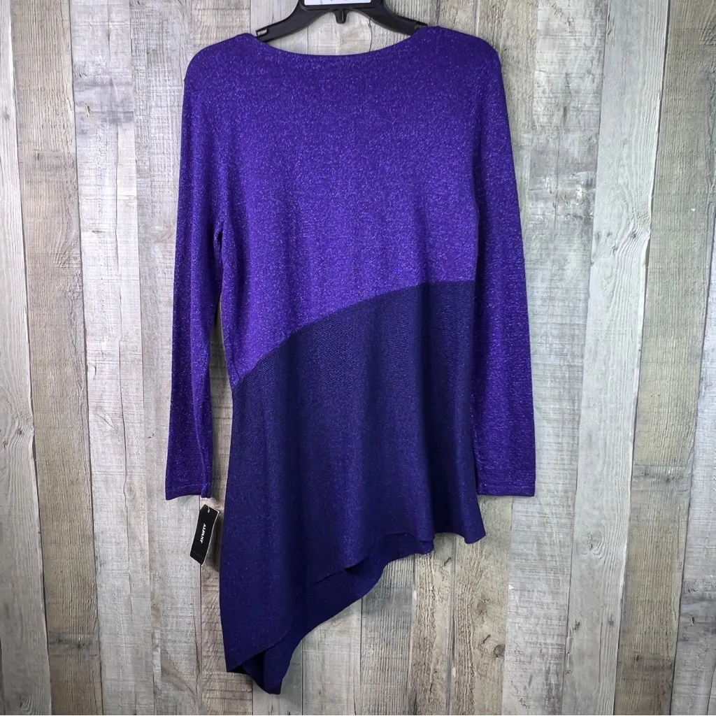 Alfani Size Small Metallic Purple Asymmetrical Pullover Crewneck Knit Sweater - Image 3