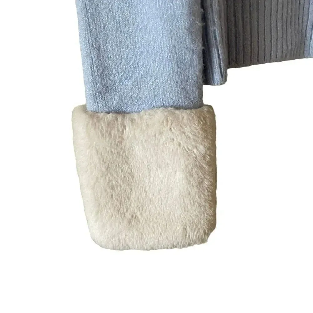 ZARA FAUX FUR TRIM Cream Fur Cuffs  KNIT BLEU SWEATER CROP  SOFT SZ S # 1725 - Image 7