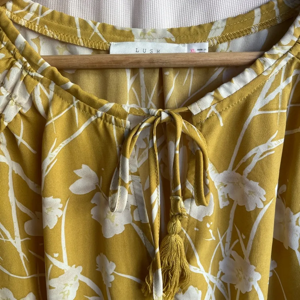 Floral Mustard Dress with Tassels - Image 3