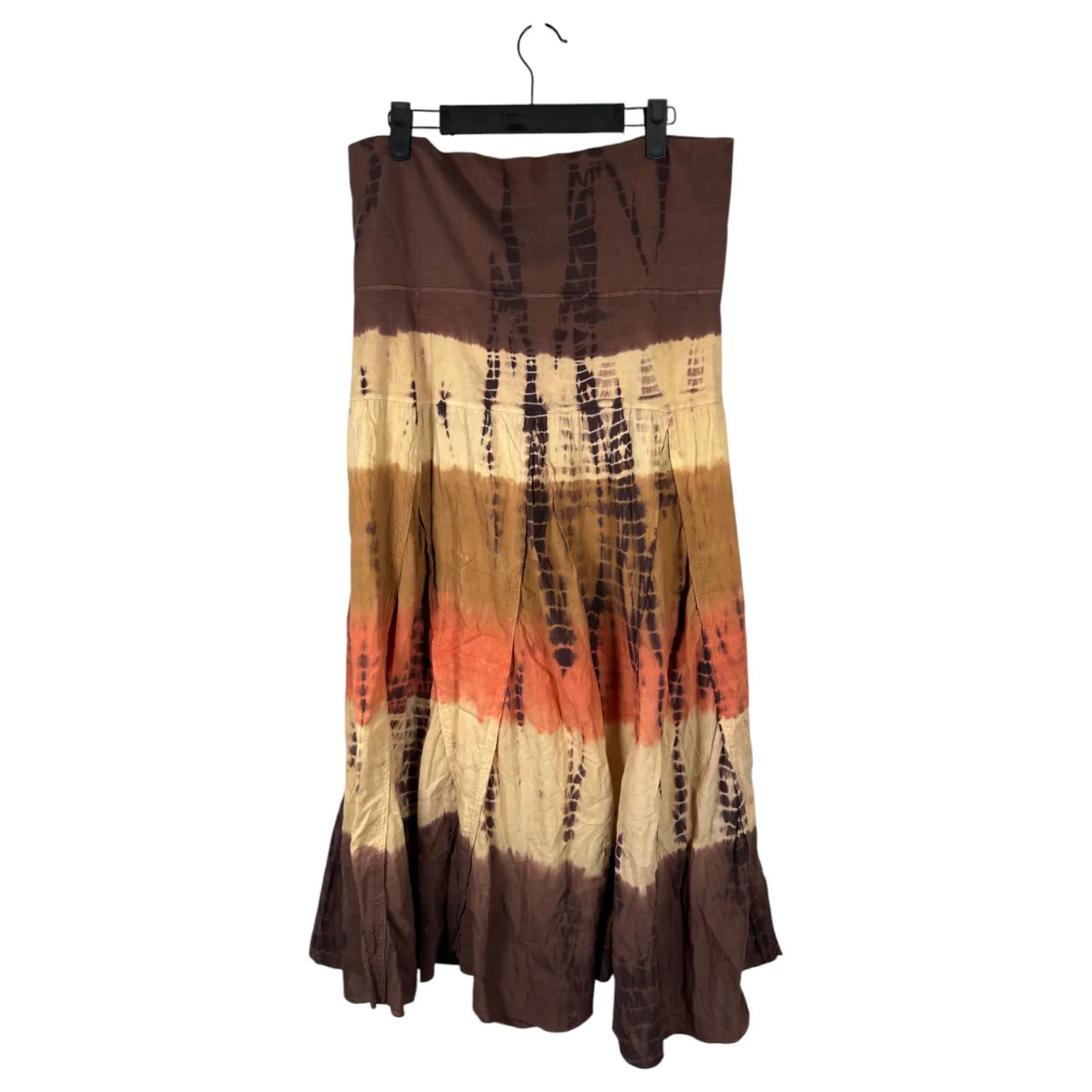Tracy Evans Vintage Tie Dye Brown Cream Pink Pleated Boho Hippie Maxi Skirt XL - Image 2