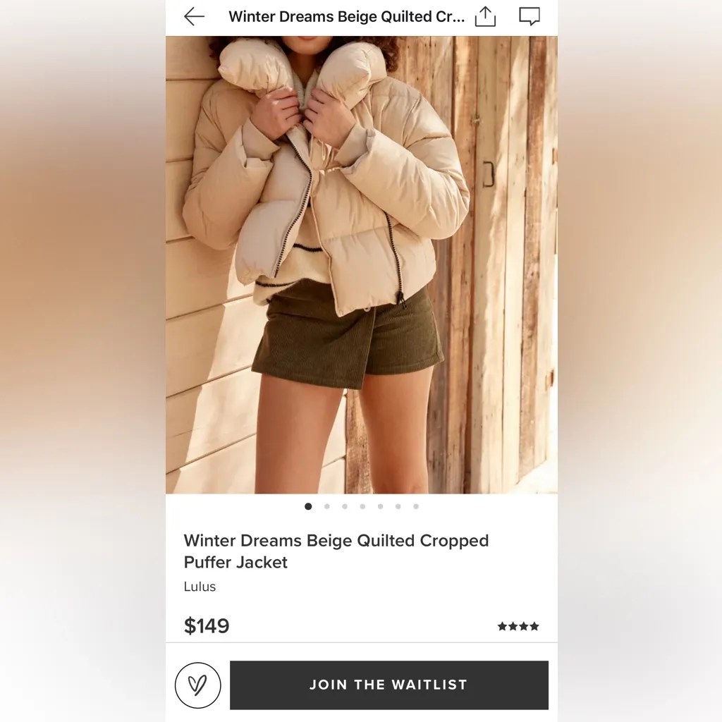 NWT Cream colored puffer coat from LuLus, XS. - Image 2