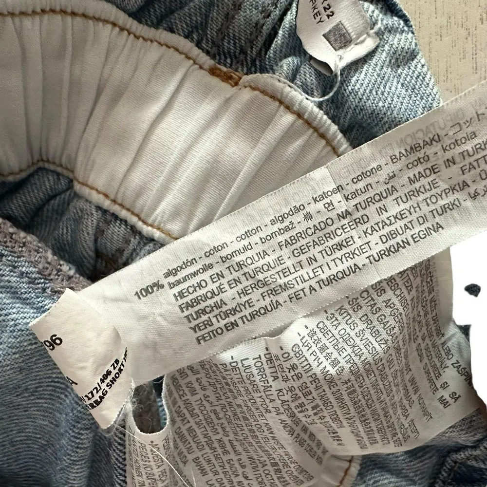 ZARA High Waisted Denim Shorts Paperbag Waist Frayed Hem Size‎ 0 Blue BOHO - Image 7