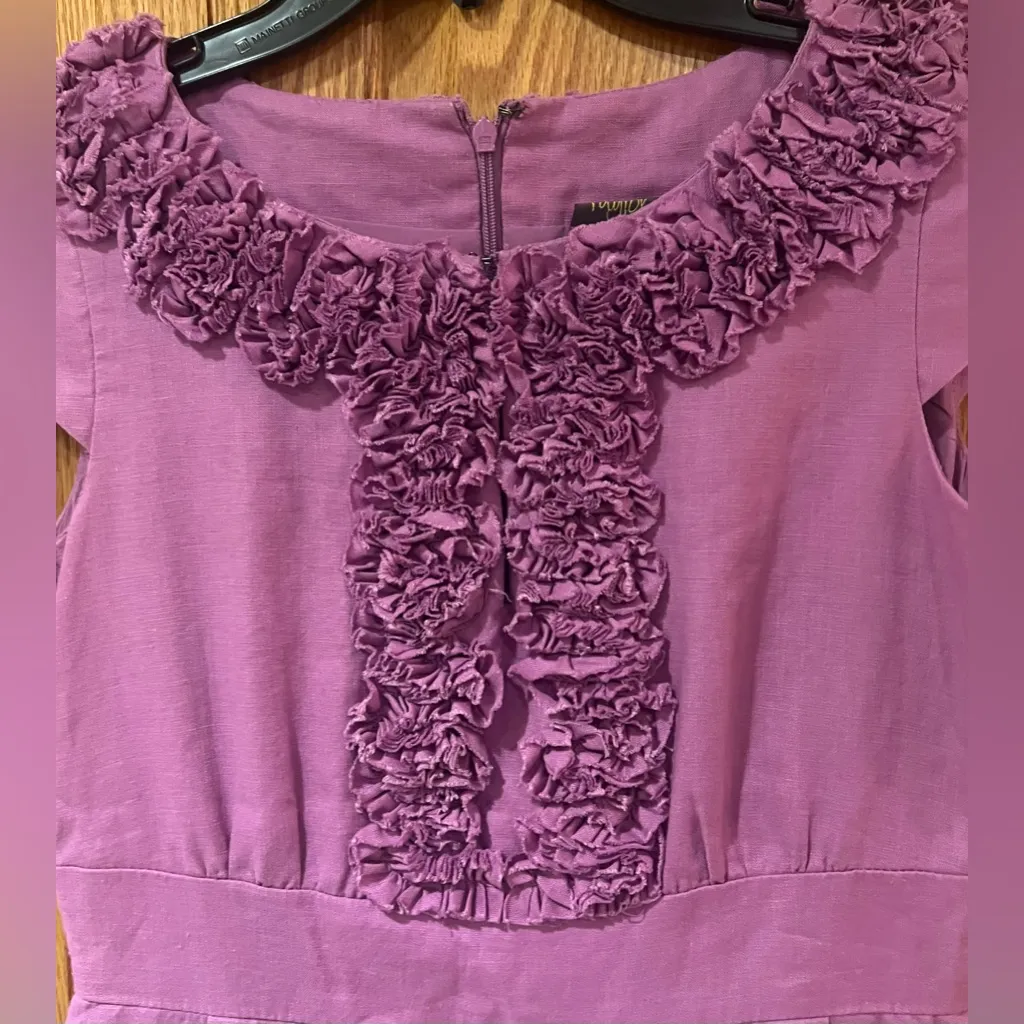 Taylor Ruffle Linen Lined Sheath Dress Cap Sleeves Lilac Purple Size‎ 2 - Image 3