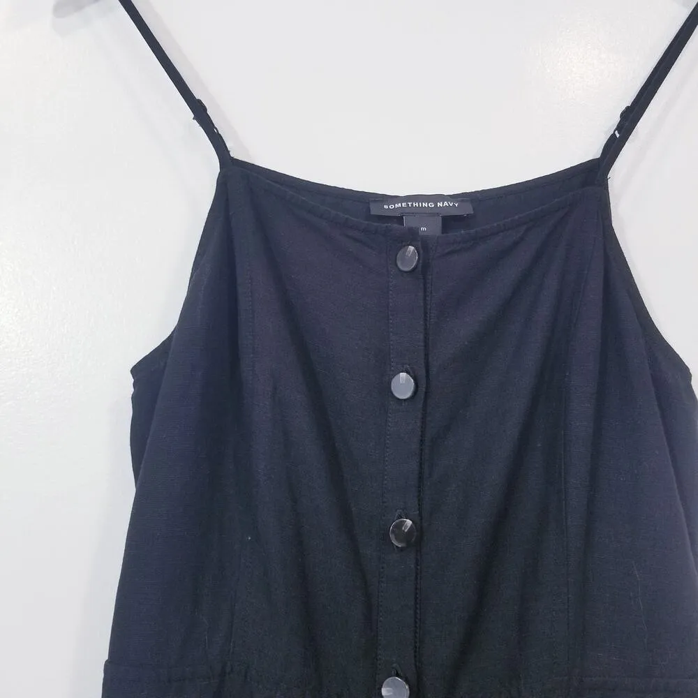 Something Navy Women size Medium Black Layered Midi Sundress Button Front - Image 5