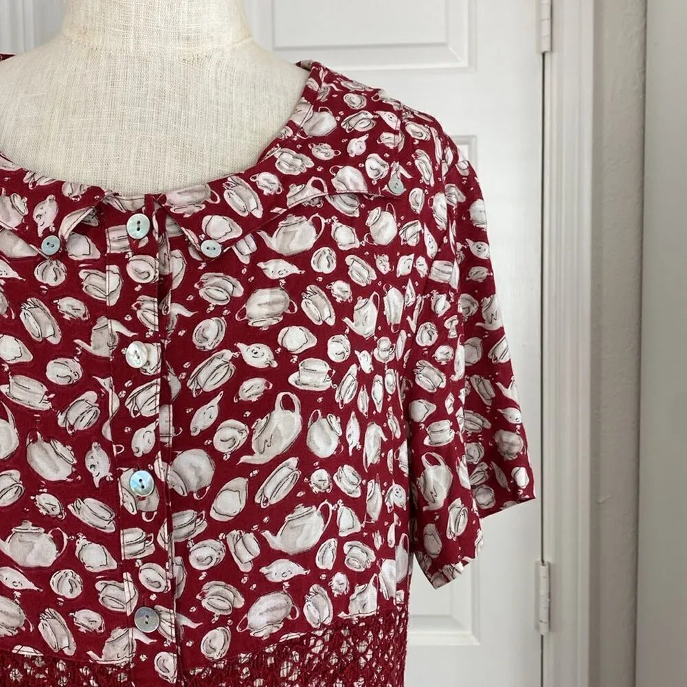 Susan Bristol vintage tea cups print cottage core midi dress - Image 10