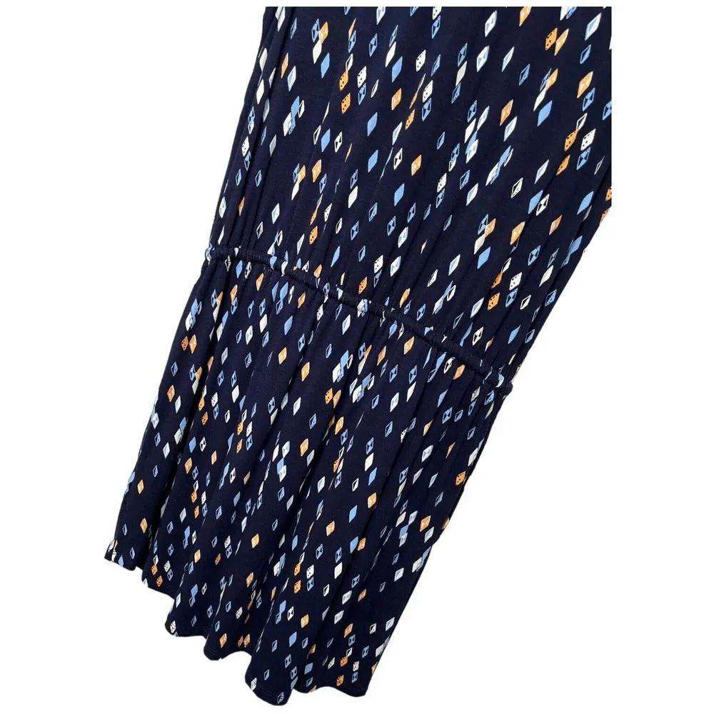 New Metaphor Geometric Diamond Sleeveless Drawstring Waist Shirt Dress Navy M - Image 6