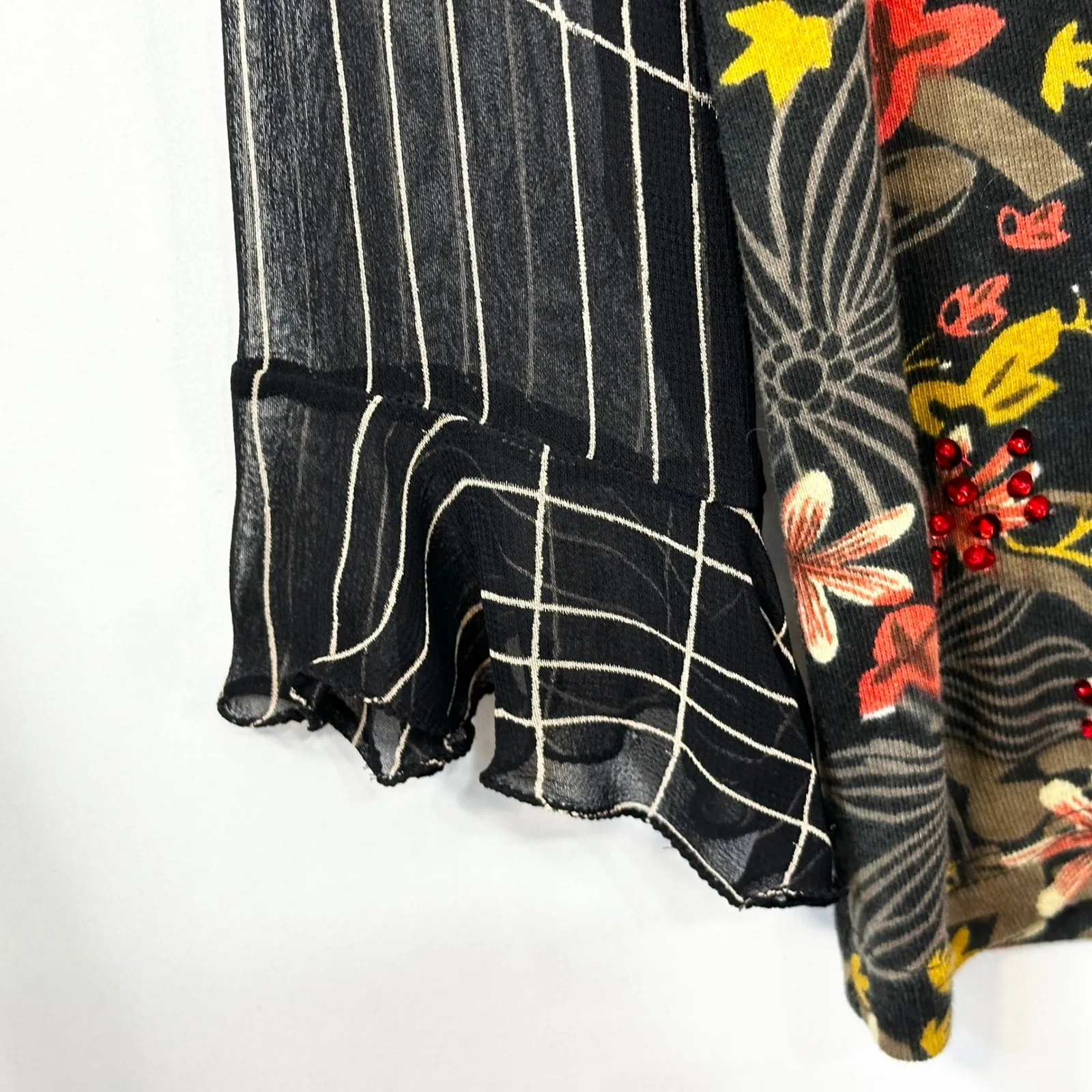 Jane Ashley XL Top Boho Floral Beaded Sheer Long Sleeve Grunge Y2K Hippie 1220 - Image 9