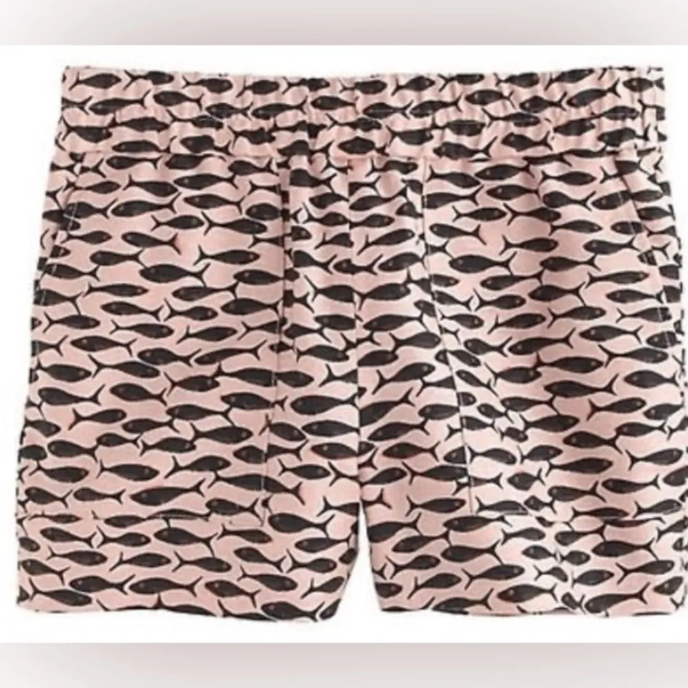 J. Crew Pink Minnow Fish Print Linen Blend Pull On Elastic Waist Shorts XXS New - Image 9