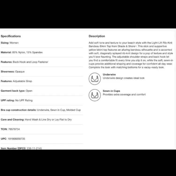 NWOT 34DD Gold Yellow Ribbed Wired Underwire Bikini Top - Image 10