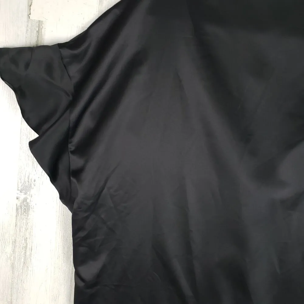 NWT Victoria's Secret Black Satin Ruffled Toe Front Short Sleeve Robe One Size - Image 8