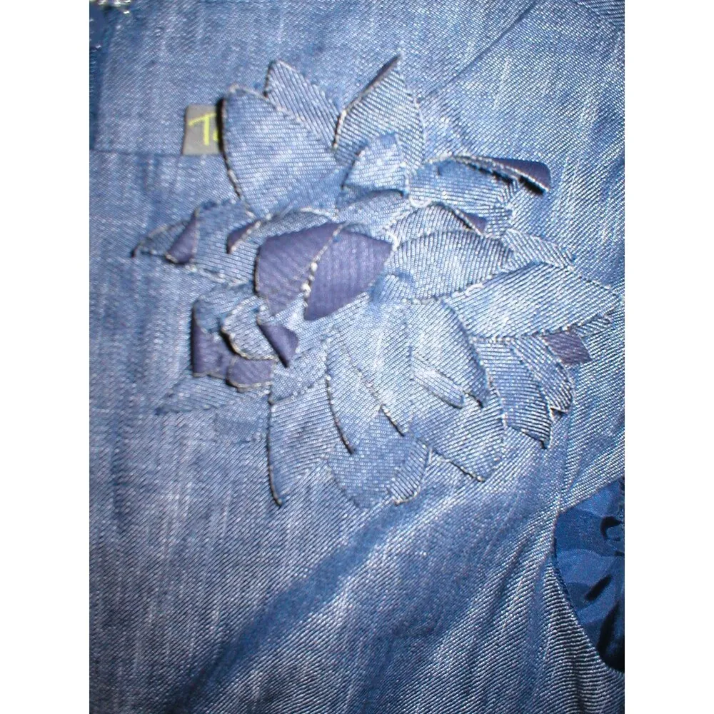 New $189 Womens Taylor Dress 8 Dark Denim 100% Linen Flower Pin Jean Color Blue - Image 3