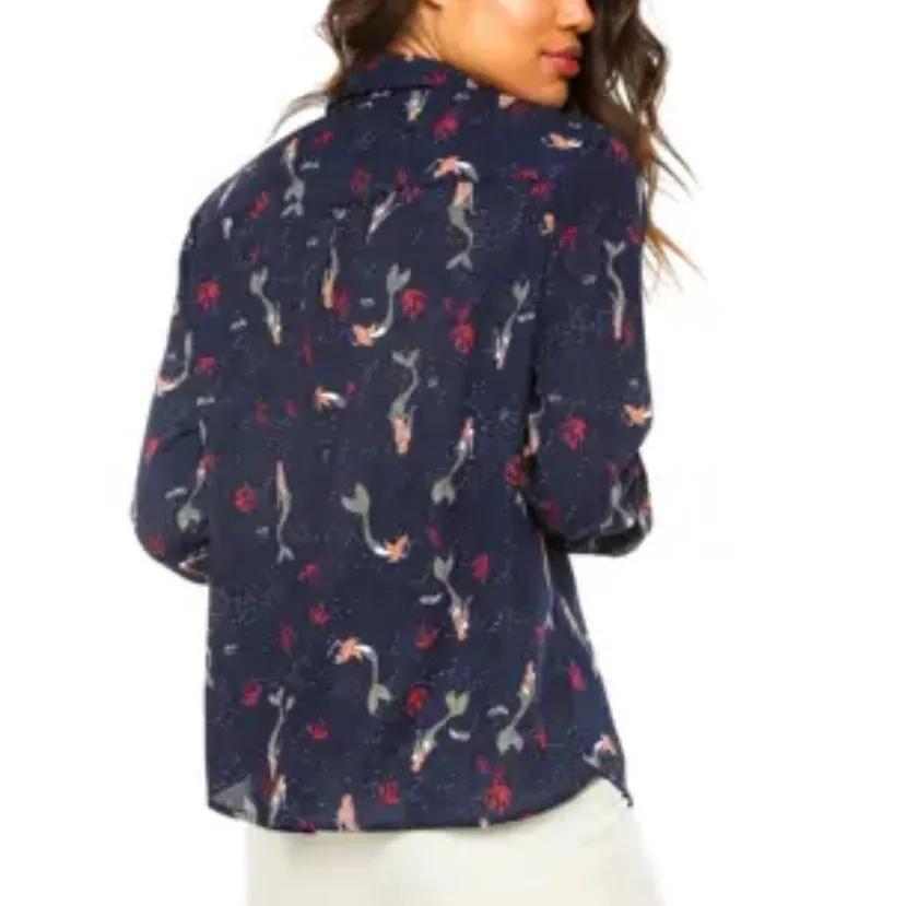 a.n.a ANANY BASIC NWOT Navy Blue
Mermaid Print Button Down Shirt
Blouse M - Image 4