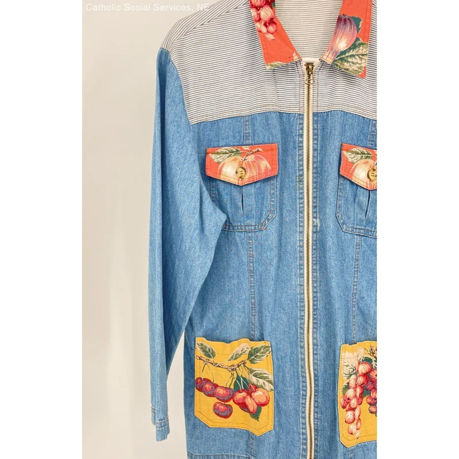 PG COLLECTION Blue Women's 100% Cotton Full Zip Denim Patchwork Jacket - Image 3