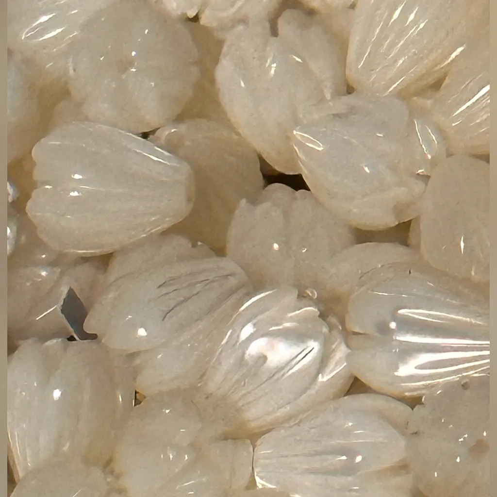 Mother of Pearl Pikake Carved Jasmine & Hematite Sterling Silver Handmade Hoops - Image 2