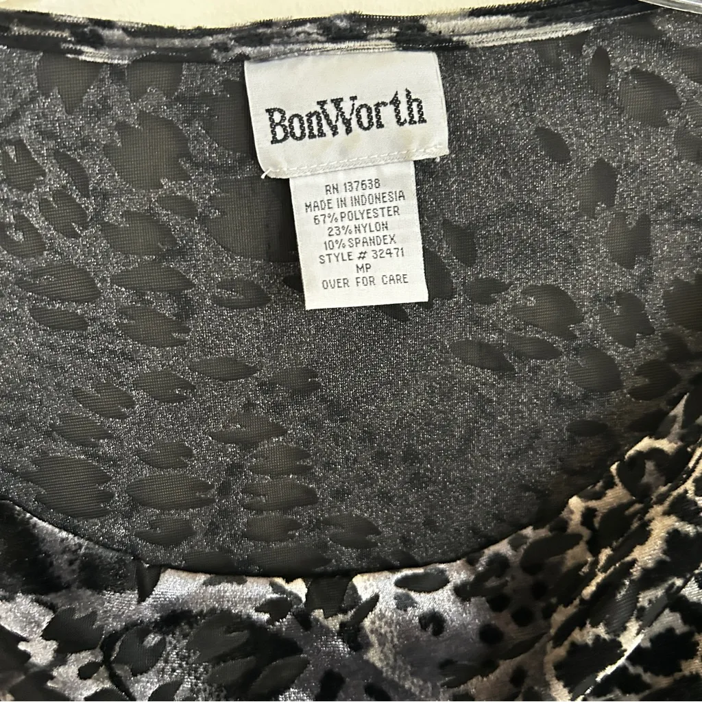 Whimsigoth Vintage Y2K Velvet Burnout Black and Gray Animal Print Top Women’s - Image 4