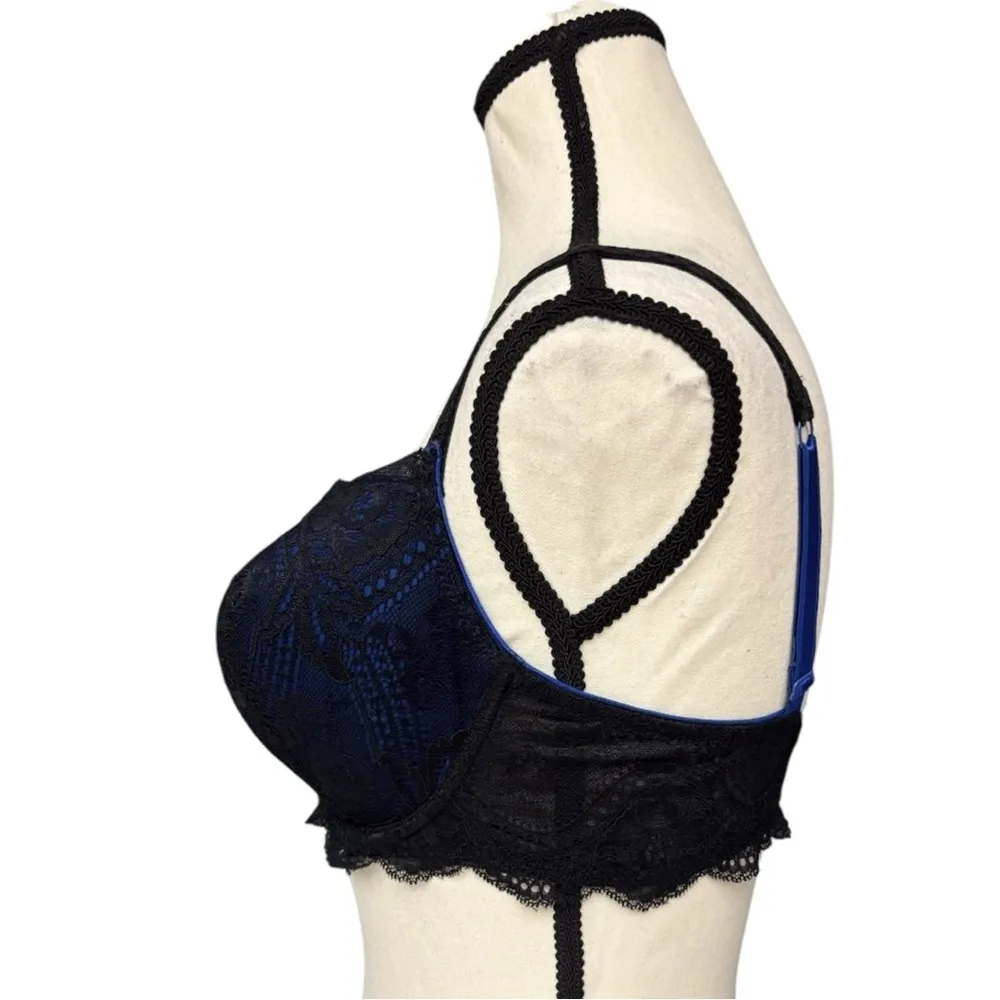 Le Mystère Isabella Lace Bra 38D, Black & Royal Blue Memory Foam Cups Size undefined - Image 5