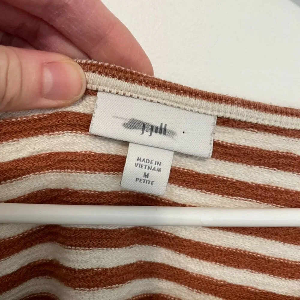 J. JILL Striped Square Neck Top Brown Cream ish 3/4 Sleeve 100% Cotton PETITE M Size undefined - Image 5