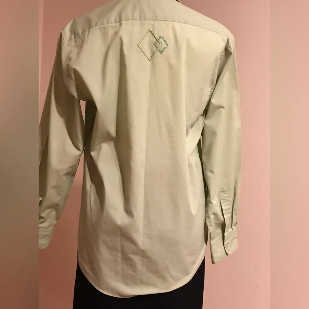 Las Olas  Button Down Long Sleeve Collard Dimond Shape Green Shirt Size Small - Image 5