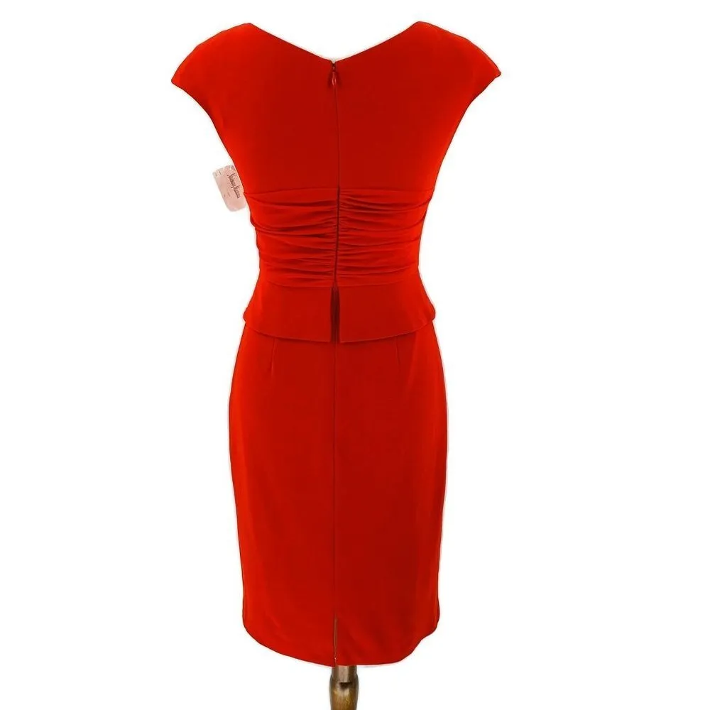 Kay Unger Ponte Knit Gathered Sheath Peplum Dress Red Size 2 - Image 4