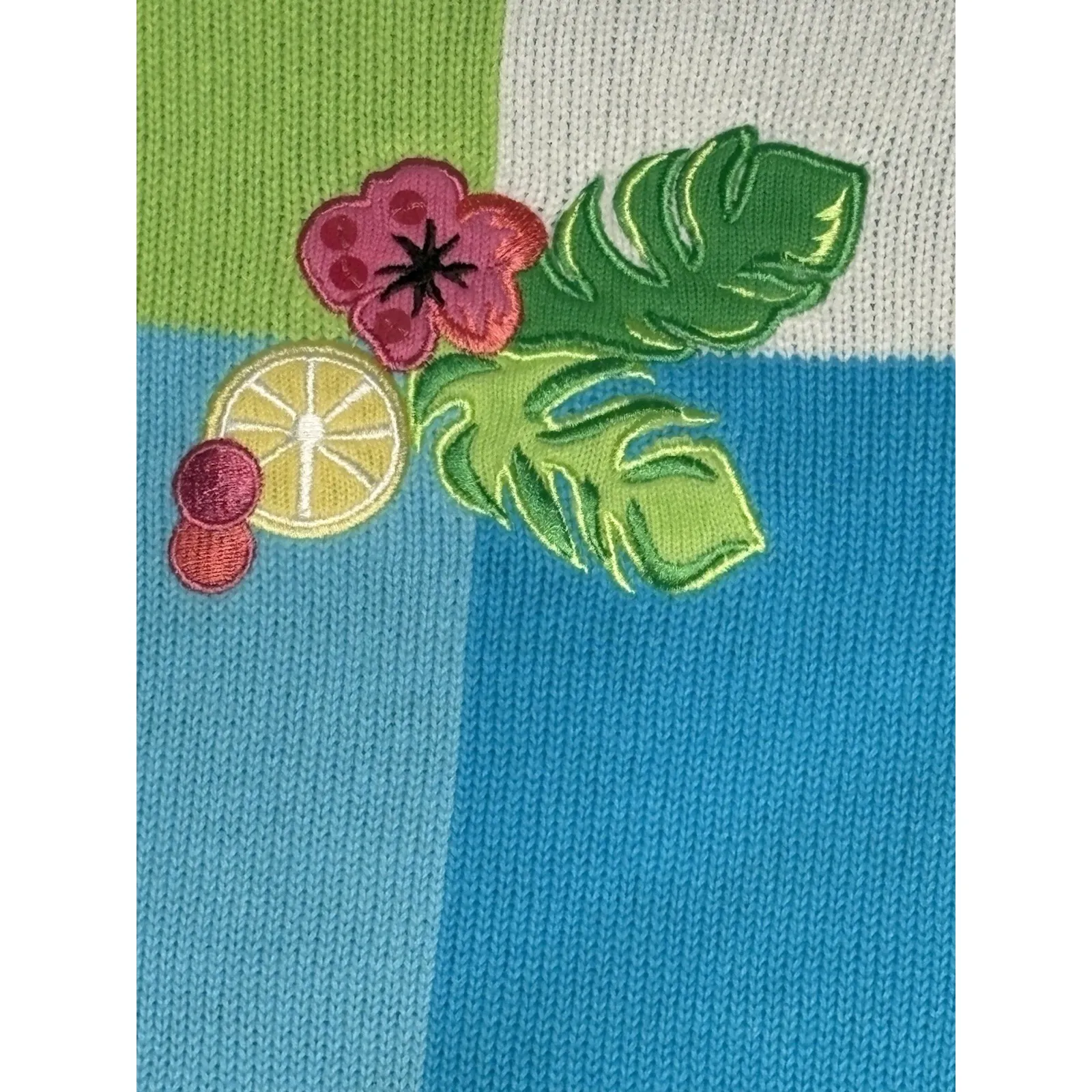 Vintage Breckenridge Woman Sweater 2X Tropical Patchwork Ramie Knit Cardigan - Image 6