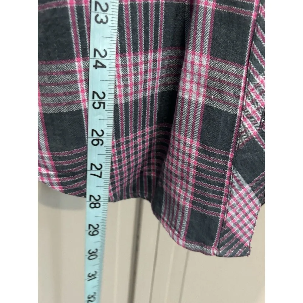 O'Neill Long Sleeve Shirt Pink/Gray‎ Plaid Size Medium Button Up Studs - Image 3