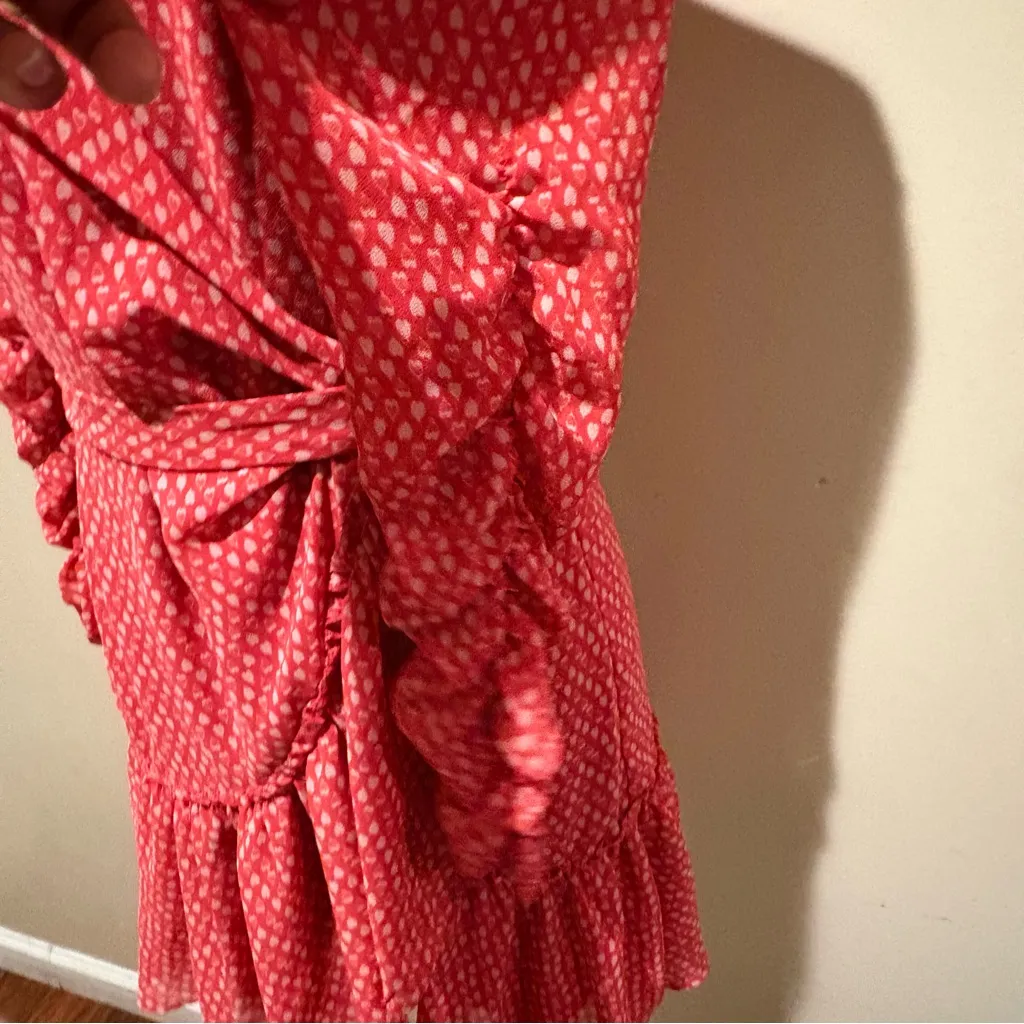 All Saints heart  Patterned ruffle wrap mini Long Sleeve  chiffon Dress S - Image 4