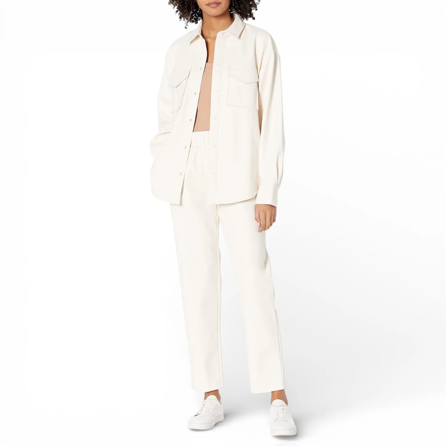 The Drop lisadnyc Jogger HFK2106 Ivory Faux Leather Elastic Waist Pants Size S - Image 3