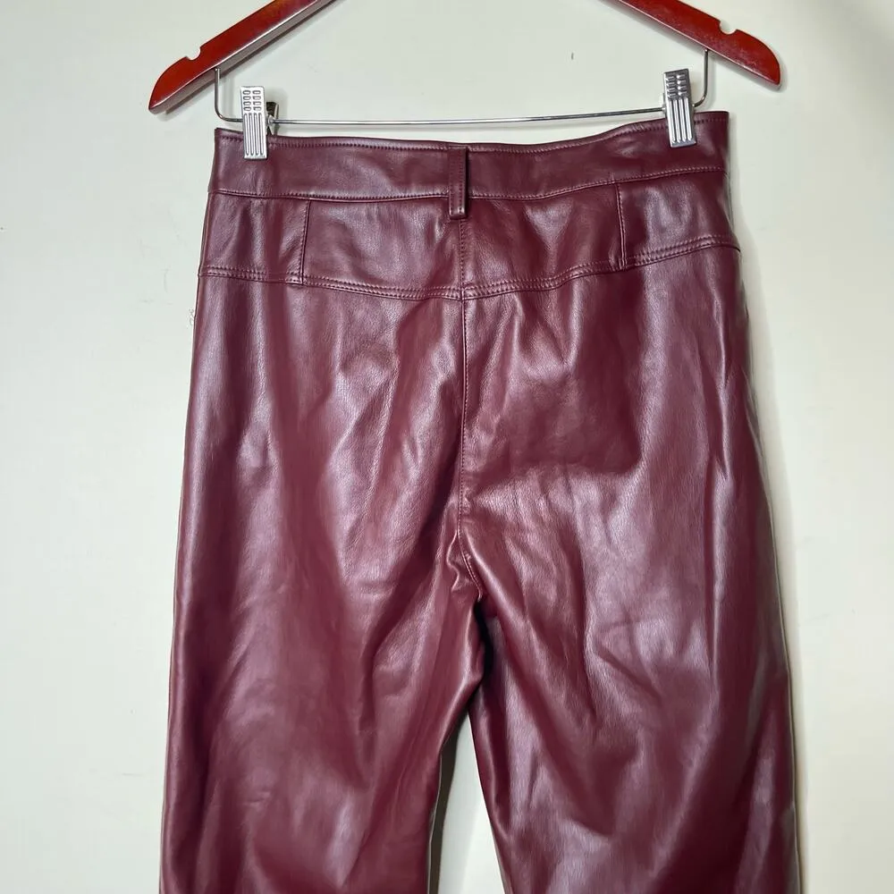 LBLC THE LABEL Jen Faux Leather Cropped Pants in Elderberry burgundy sz M Red Size M - Image 3