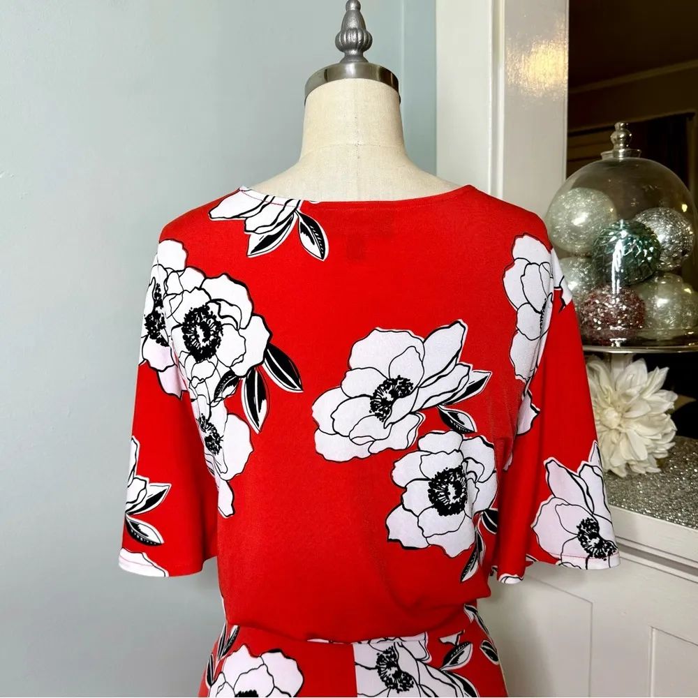 Lane Bryant Floral Faux Wrap Maxi Dress Red & White Size 22/24 - Image 7