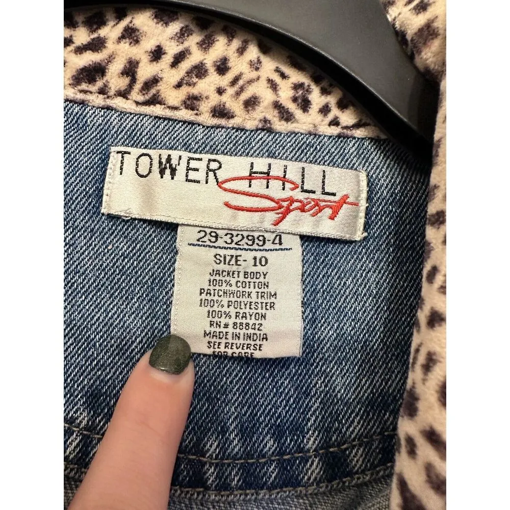 Vintage 90s Grunge Animal Print Indie Casual Oversized Denim Jean Jacket Size 10 - Image 7