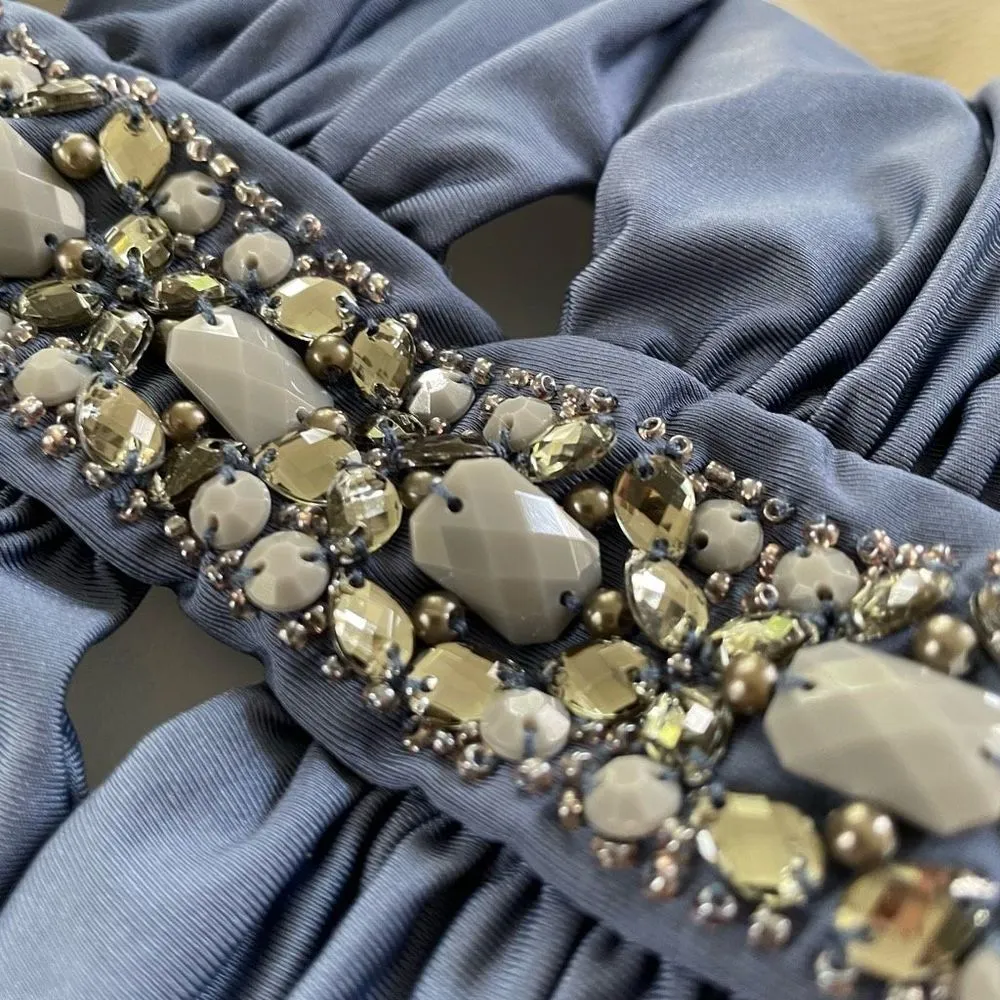 Slate Blue Bedazzled Cut Out One Piece Swimsuit 8 - Image 5