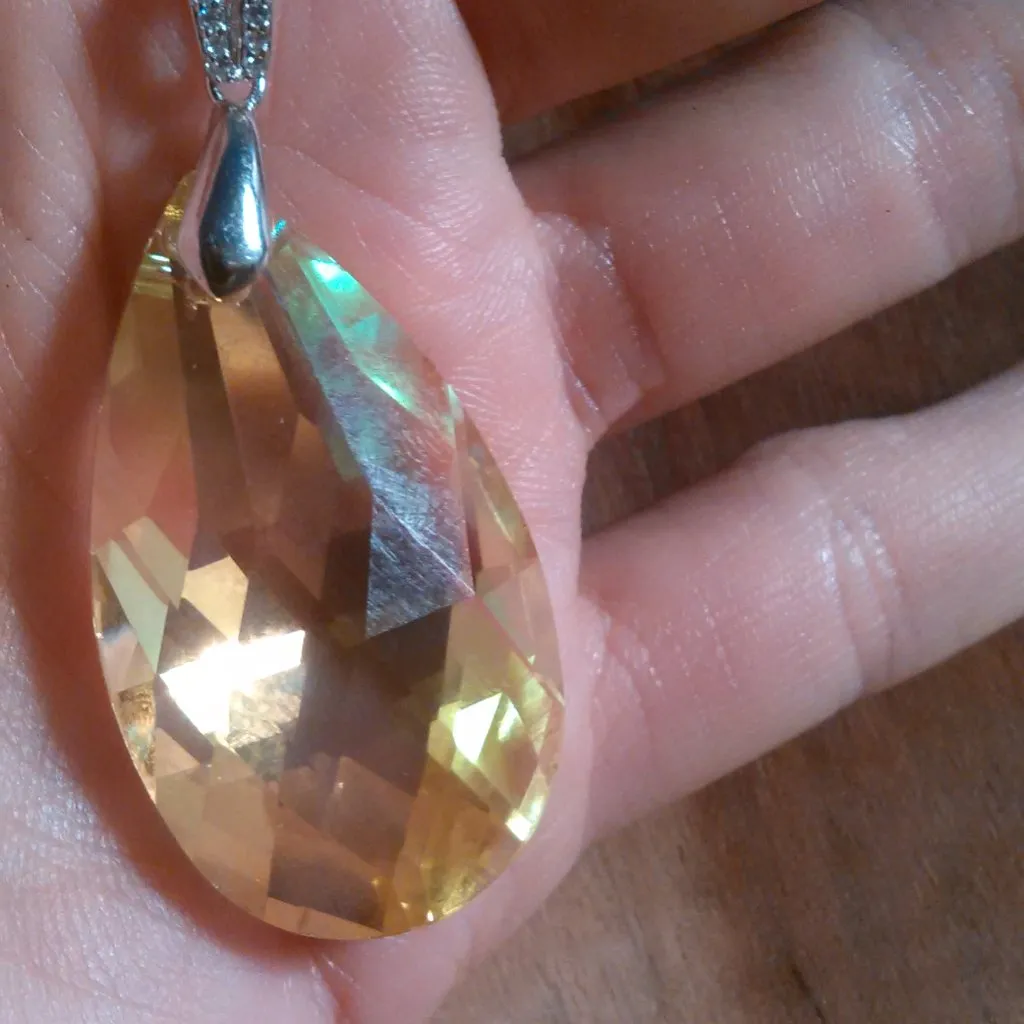 Simulated Yellow Topaz Sterling Silver Pendant With Stainless Steel Chain - Image 5