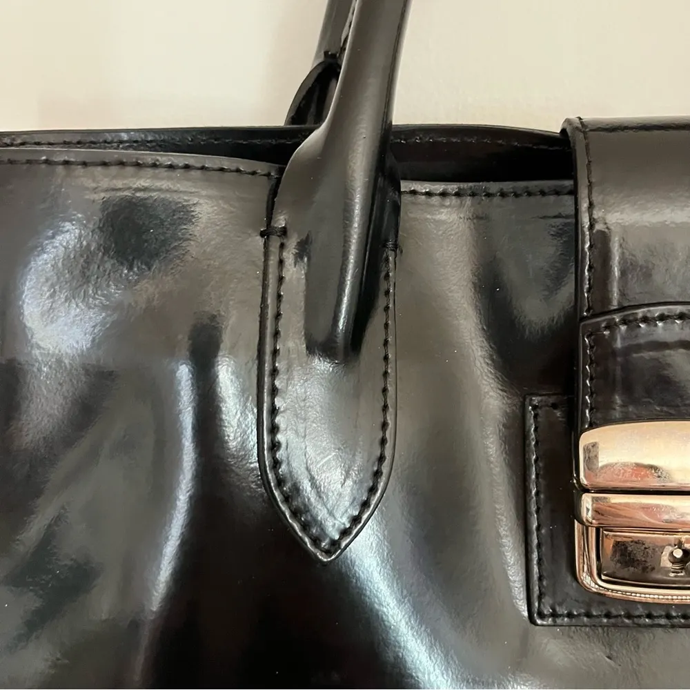 Nardelli Genuine Leather Tote Black Patent Handbag Made in Italy Satchel - Image 11