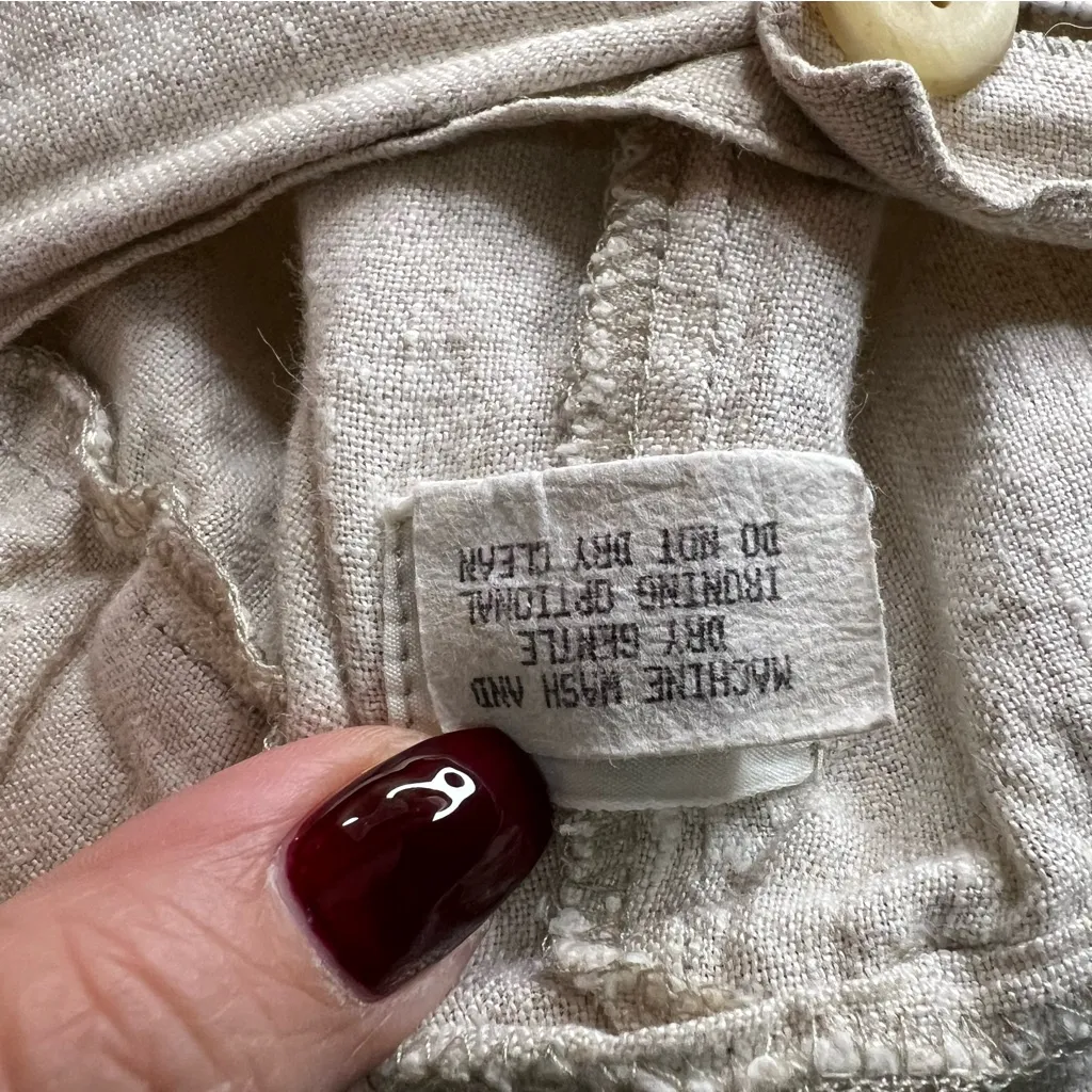 Flax Vintage 100% Linen Beige Button-Down Midi Skirt - Image 9