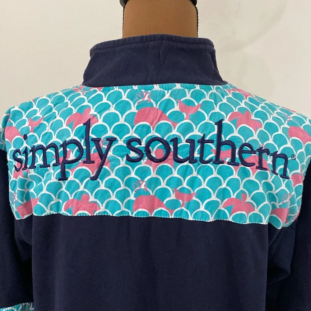 Simply Southern navy Quarter zip sweatshirt with contrast wave print shoulder L - Image 6