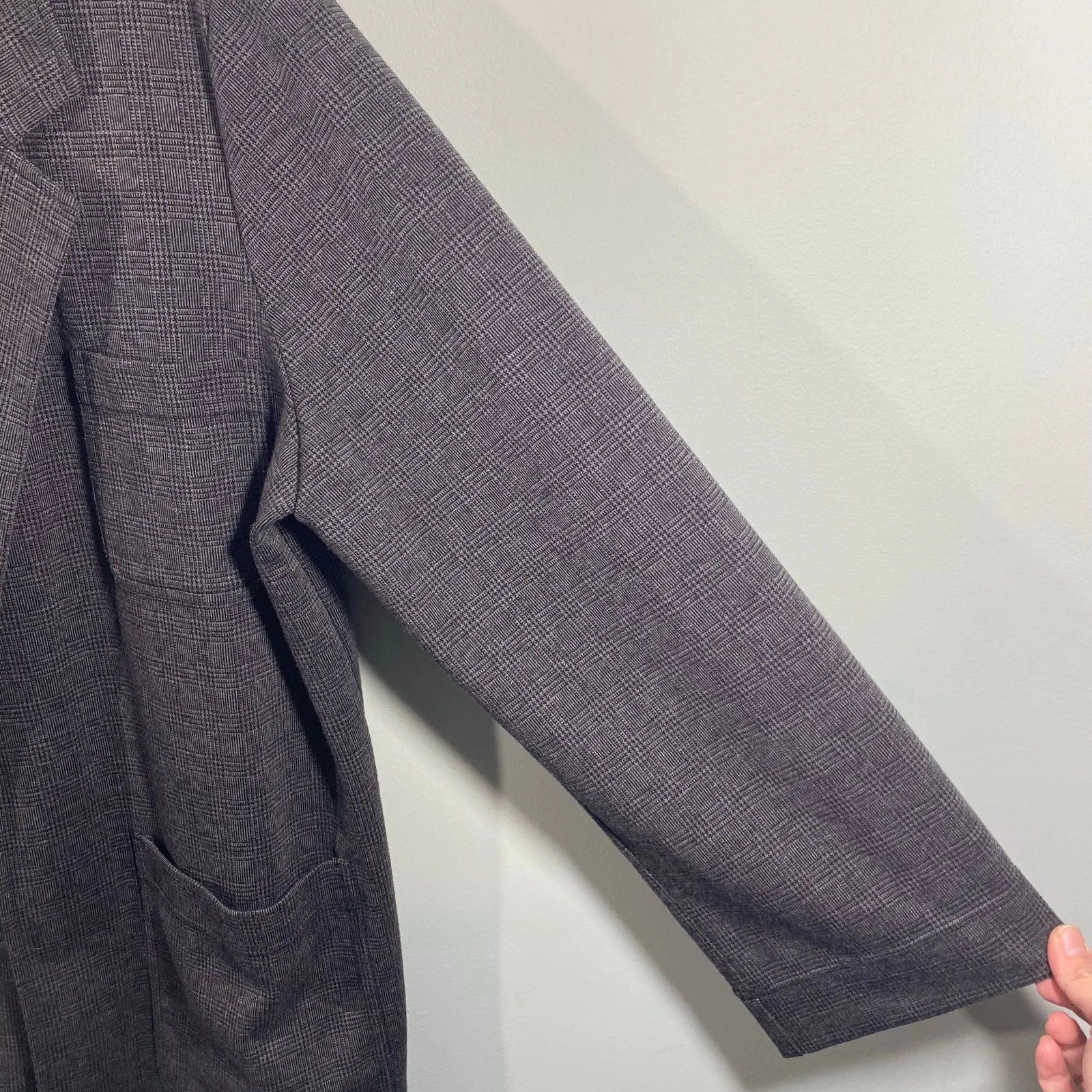 Madewell Women Grey Gravel Glen Plaid Oversized Open Front Knit Blazer Size XXL - Image 7