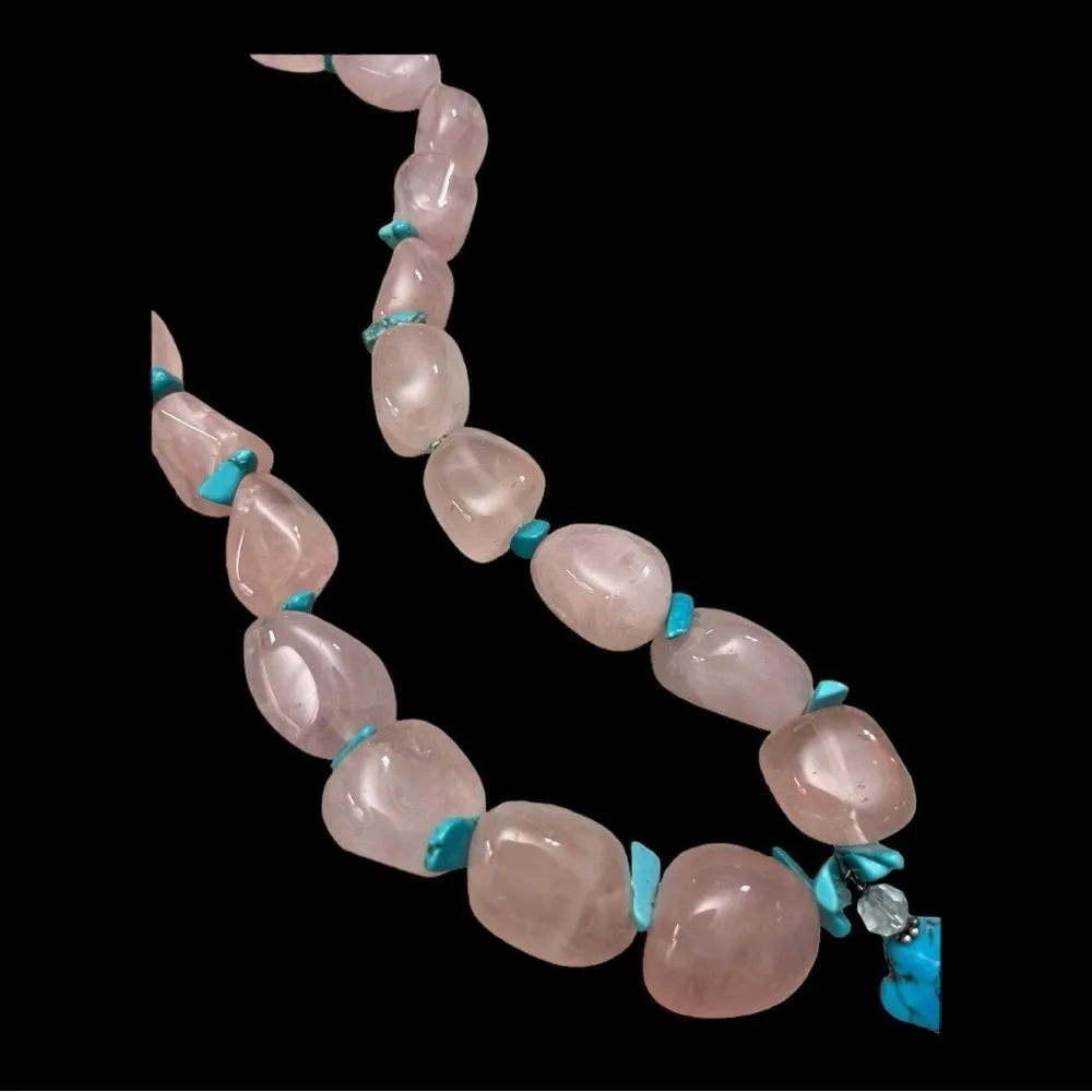 Sterling Silver Rose Quartz and Arizona Turquoise on a 8.5" ( 22cm) strand. Pink - Image 7
