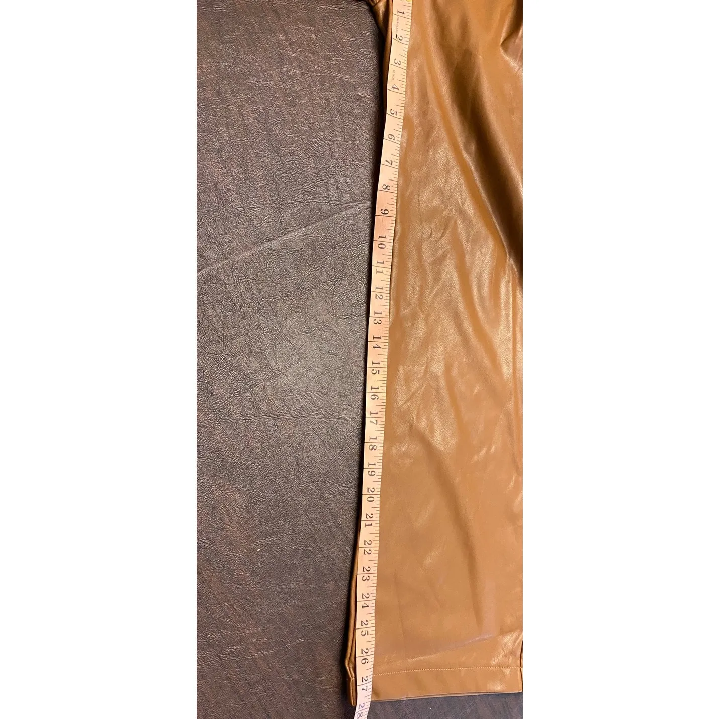 Zenana Faux Leather Straight Leg Pants Brown Pull On Elastic Waist Medium - Image 5