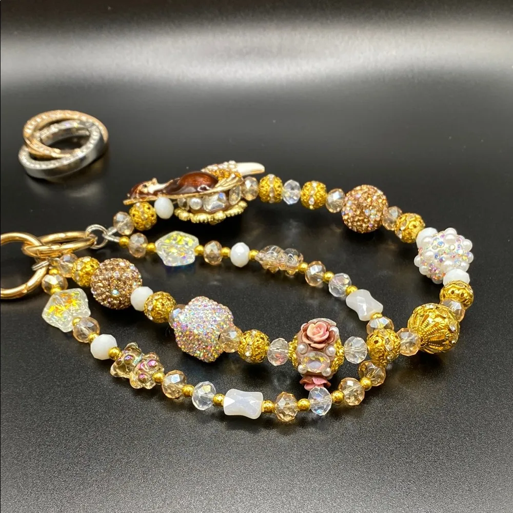 🦊 Brown Fox Bag Charm Chain, Phone Chain, Keychain Bling Crystal Beads, Gold - Image 13