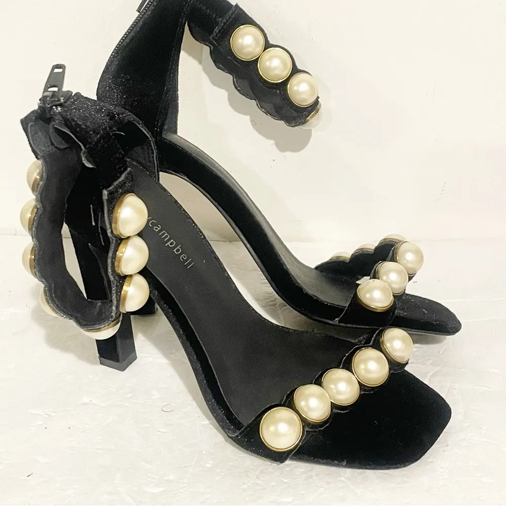 Jeffrey Campbell Size 7 Black Suede Lindsay White Pearl Studded Suede Heels - Image 5