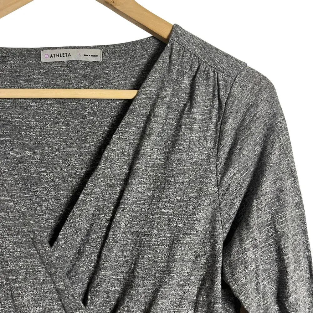 Athleta Wrap It Up Heather Gray Long Sleeve Faux Wrap Mini Dress Size Small - Image 6