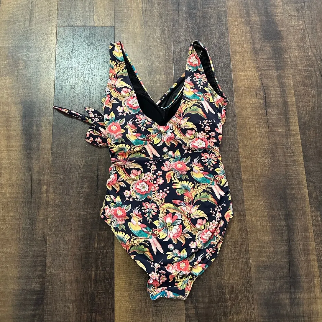 Sundance One Piece Sarong Wrap Floral Tropical One Piece Swimsuit Size Medium - Image 5