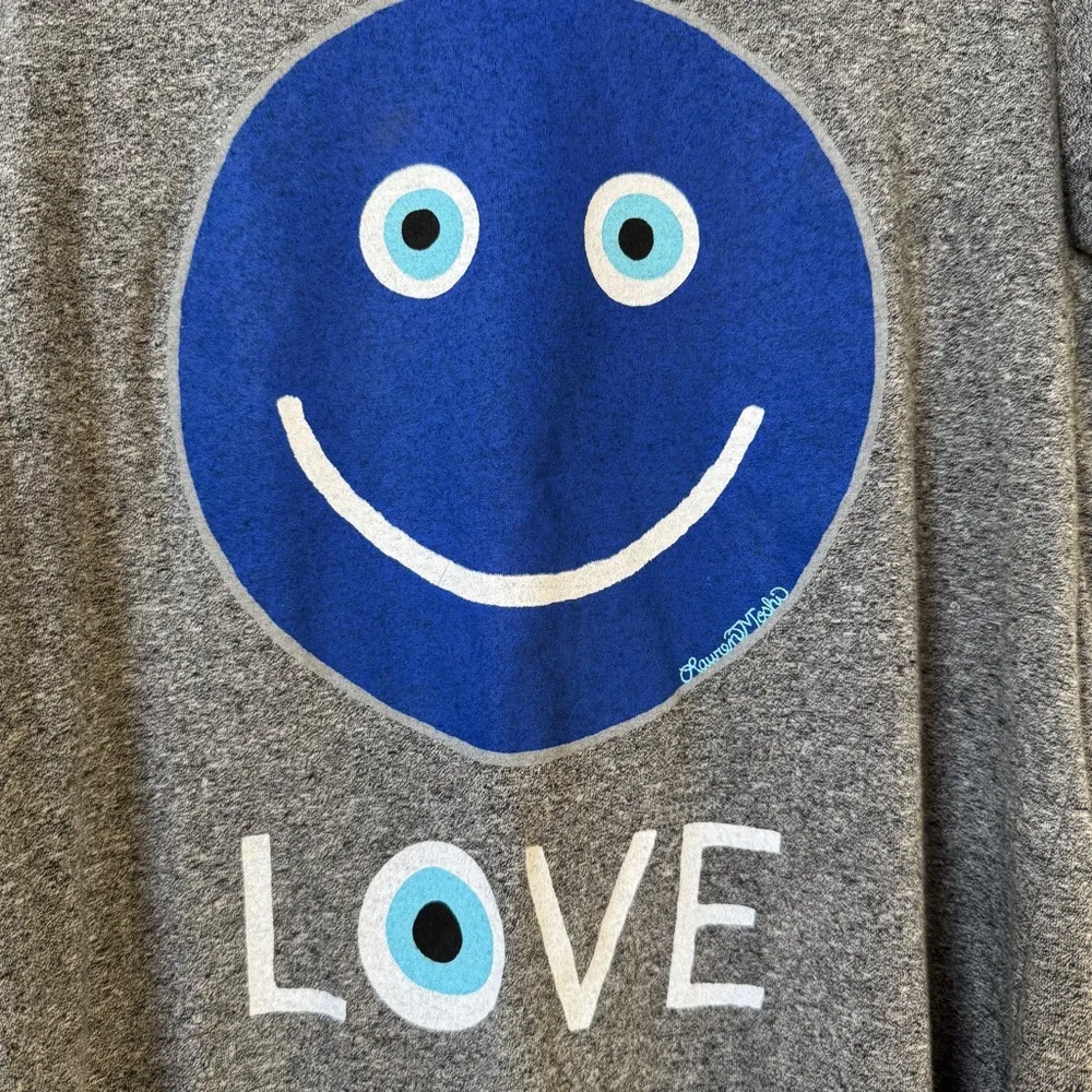 Lauren Moshi “Lana” Happy Smiley Face Love T-Shirt Grey Mini Dress Sz Small - Image 4
