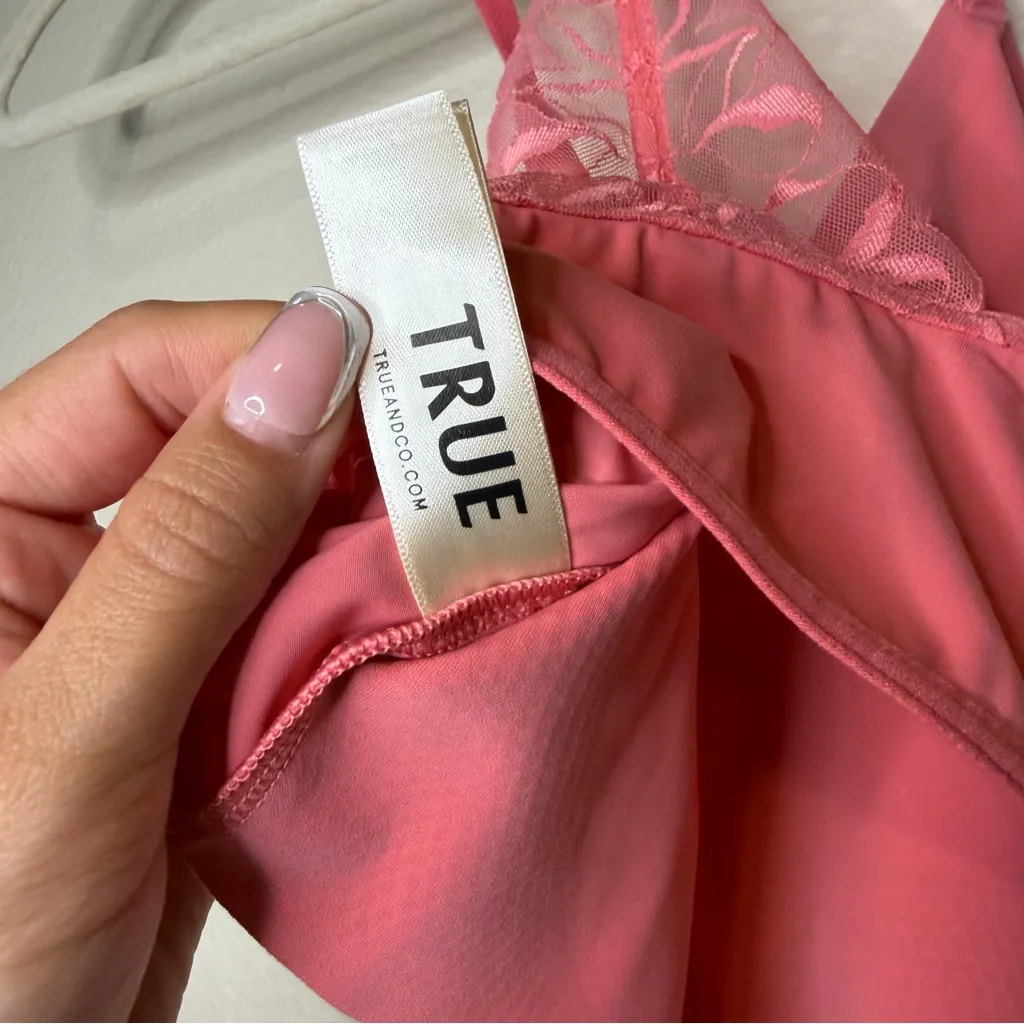 True & Co Women's M Lace Racerback Adjustable Strap Bralette Pink Size M - Image 7