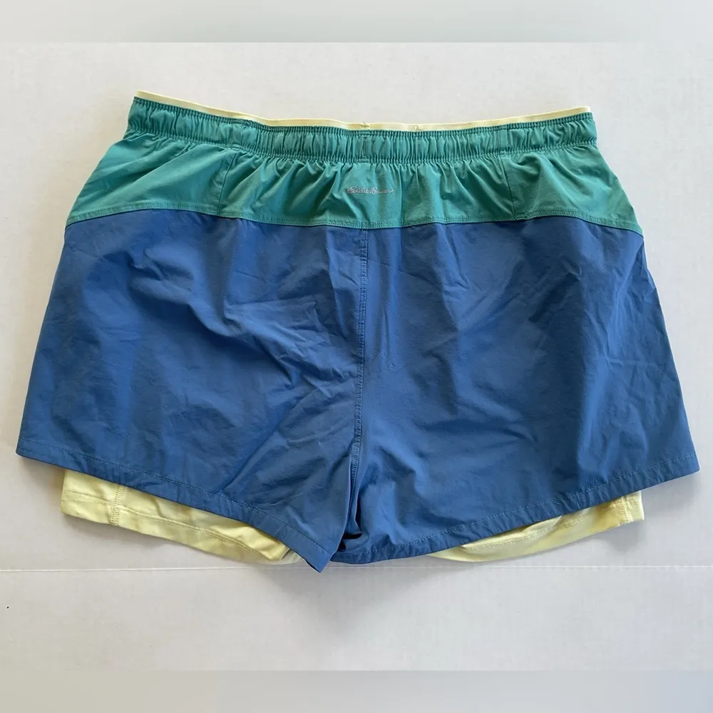 Eddie Bauer Women’s Cove Trail Shorts Double Layer Green Blue Yellow Size Medium - Image 3