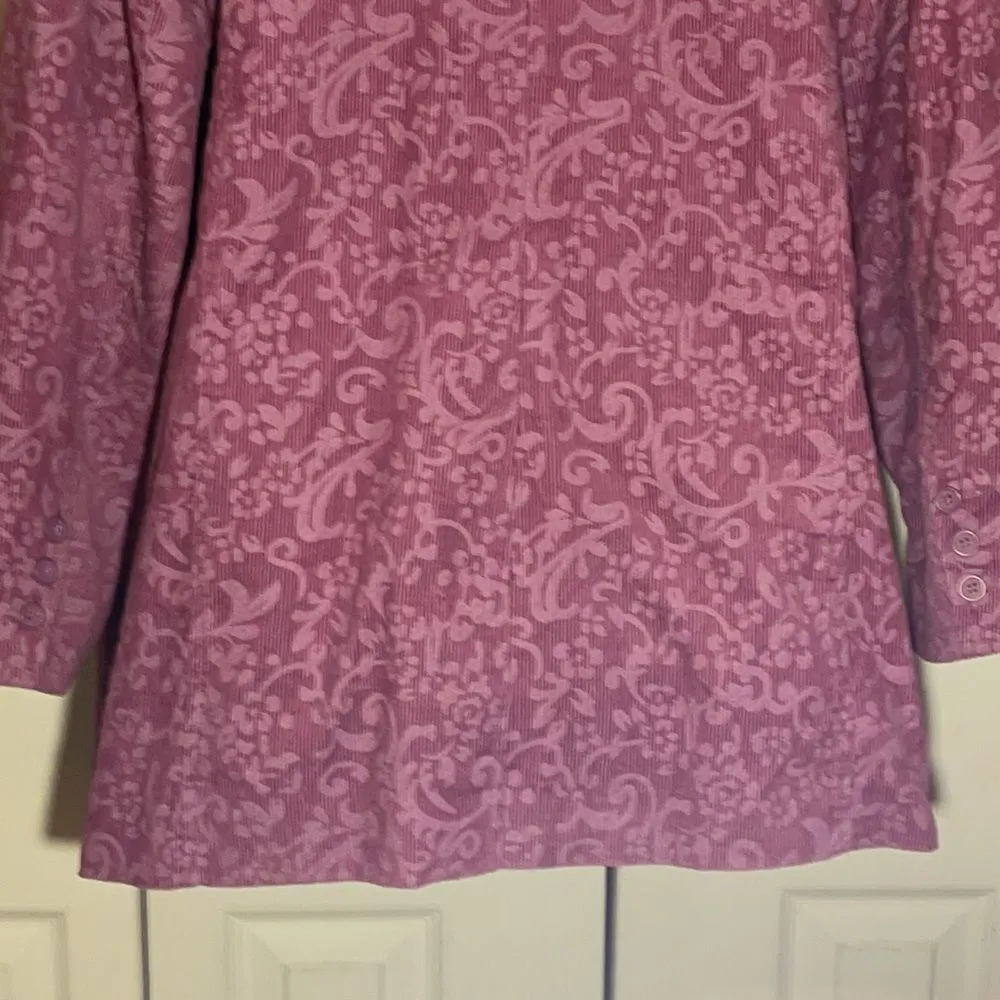 Denim & Co Long Purple Floral Corduroy Blazer XL - Image 11