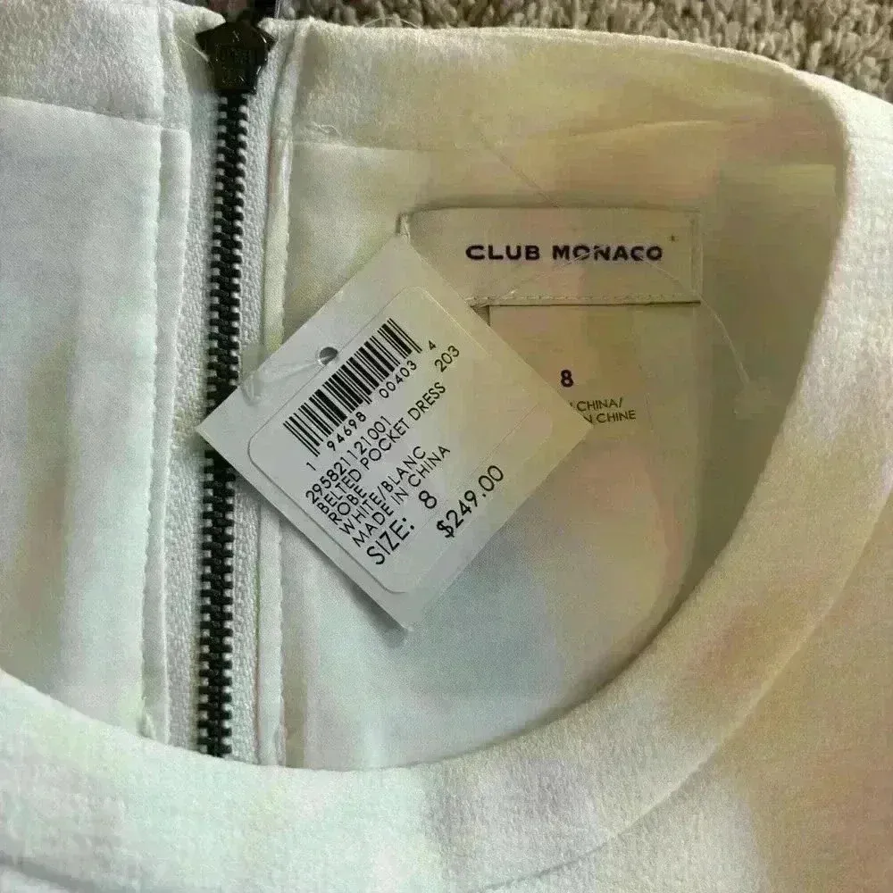 Club Monaco White Belted Pocket Dress Size 8 New With Tags - Image 7